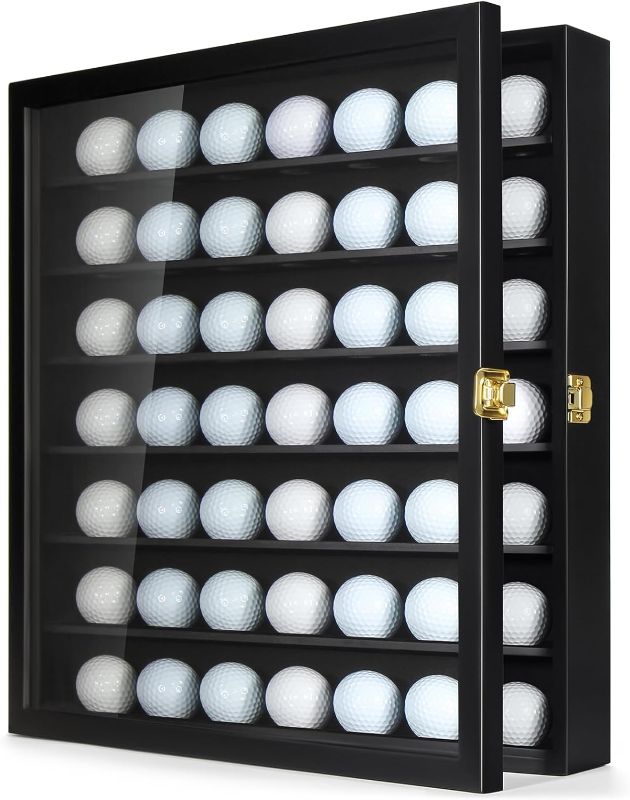 Photo 1 of **minor scratches to frame**
Golf Ball Display Case for 49 Balls, Golf Ball Holder Display Case Wall Mount, Shadow Box with Locks for Collector Memorabilia Autograph Balls