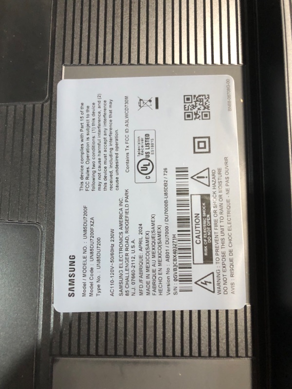 Photo 2 of READ NOTES
TV HAS WHITE LIGHTS ON IT STILL FUNCTIONAL
SAMSUNG 85-Inch Class Crystal UHD 4K DU7200 Series HDR Smart TV w/Object Tracking Sound Lite, PurColor, Motion Xcelerator, Mega Contrast, Q-Symphony (UN85DU7200, 2024 Model) 85-Inch TV Only