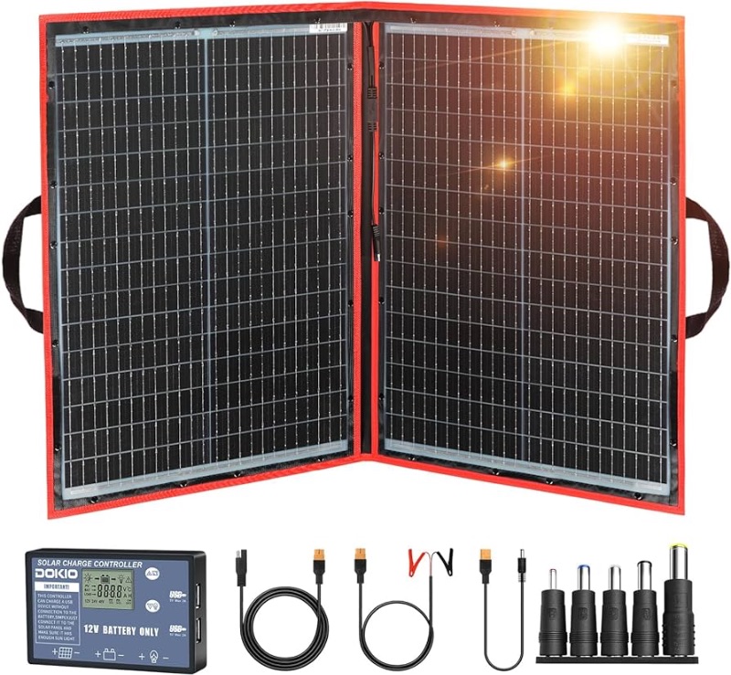 Photo 1 of (READ FULL POST) DOKIO 110w 18v Portable Foldable Solar Panel Kit (21x28inch, 5.9lb),Solar Controller 2 USB Output to Charge 12v Batteries/Power Station (AGM, Lifepo4) Rv Camping Trailer Emergency Power