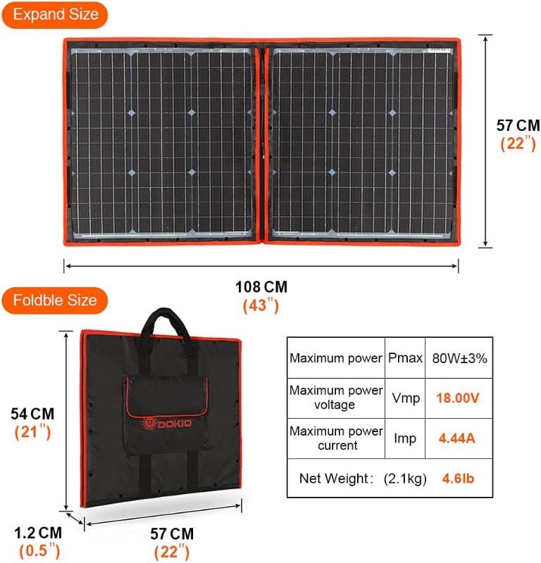 Photo 5 of (READ FULL POST) DOKIO 110w 18v Portable Foldable Solar Panel Kit (21x28inch, 5.9lb),Solar Controller 2 USB Output to Charge 12v Batteries/Power Station (AGM, Lifepo4) Rv Camping Trailer Emergency Power