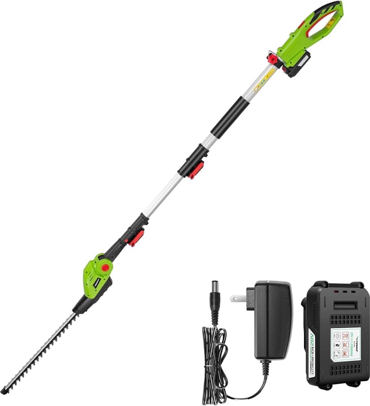 Photo 1 of **MISSING BATTERY** VIVOSUN 20" Cordless Pole Hedge Trimmer, 20V Electric Bush Trimmer with 20” Dual-Action Laser Blade, Adjustable Cutting Head, 0.55" Cutting Capacity, 2.0AH Battery and Fast Charger Included