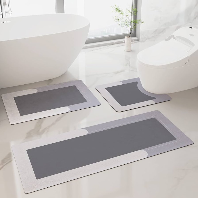 Photo 1 of ***HEAVILY USED - STRONG CHEMICAL SMELL***
HelloTree 3PCS Bath Mat Rug Rubber Non Slip Quick Dry Rug Sets Super Absorbent Thin Bathroom Rugs Fit Under Door Grey Washable Bathroom Floor Mats for in Front of Bathtub, Shower Room, Sink