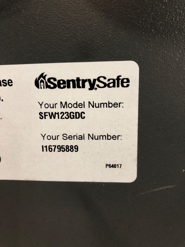 Photo 3 of ***NO KEYS***SentrySafe Waterproof and Fireproof Alloy Steel Digital Safe Box for Home, 1.23 Cubic Feet, 17.8 x 16.3 x 19.3 Inches (exterior), SFW123GDC 1.23 cu.ft. 1-Hr. Fireproof, Keypad Safebox
SN: 116795889