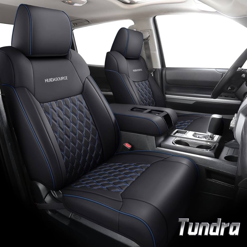 Photo 1 of 
Huidasource
Tundra Seat Covers, Front & Rear Leather Car Seat Cover, Waterproof Car Seat Cushion Protector Fit for 2014-2021 Toyota Tundra CrewMax/Double Cab Pickup Truck(Full Set/Black&Blue)