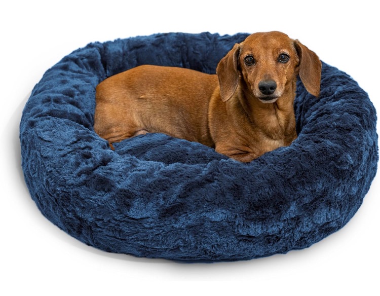 Photo 1 of Best Friends by Sheri The Original Calming Donut Cat and Dog Bed in Lux Fur Navy, Small 23"