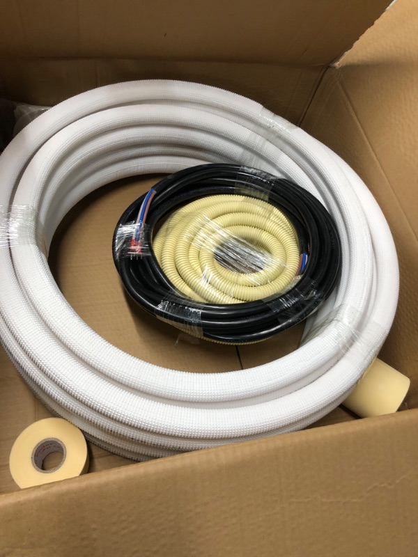 Photo 3 of 25ft Length Mini Split Line Set,1/4" 5/8" OD Copper Pipes Tubing and 3/8 White PE Thickened Insulated Coil with Flared Nuts for Mini Split Air Conditioner HVAC or Heat Pump System. (25Ft(1/4+5/8))