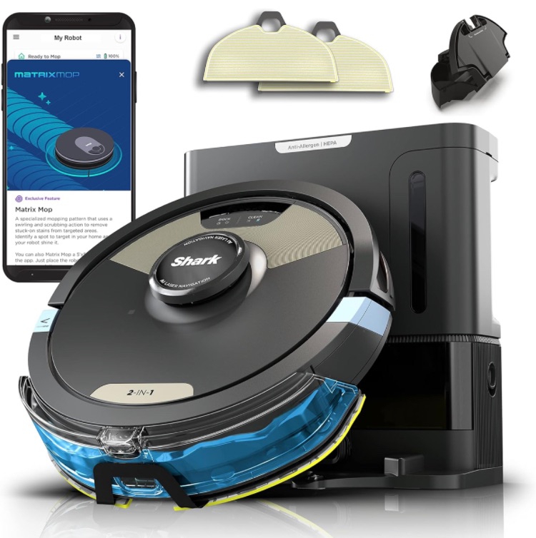 Photo 1 of ***USED NOT TO TO TEST***Shark Matrix Plus 2in1 Robot Vacuum & Mop with Sonic Mopping, Matrix Clean, Home Mapping, HEPA Bagless Self Empty Base, CleanEdge, for Pet Hair, Wifi, Black/Gold (AV2610WA)