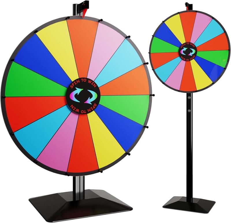 Photo 1 of (MISSING PARTS) 24 Inch Dual Use Spinning Prize Wheel 14 Slots Color Tabletop and Floor Roulette Wheel of Fortune, Spin The Wheel with Dry Erase Marker and Eraser Win The Fortune Spinner Game for Carnival Trade Show