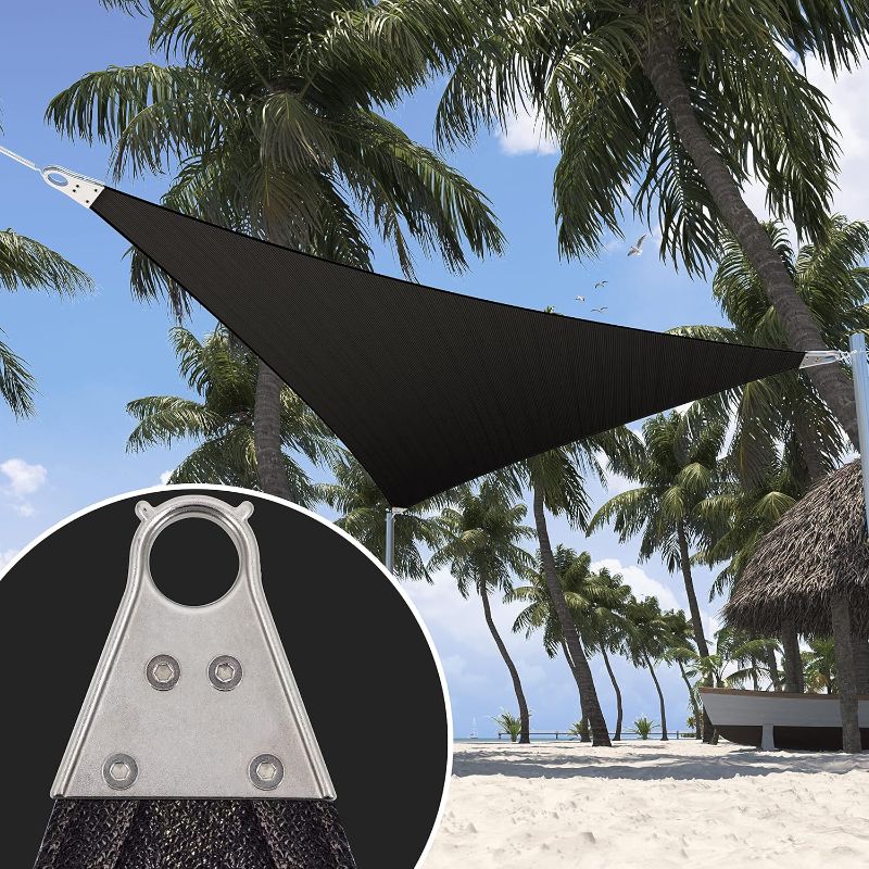 Photo 1 of **MISSING HARDWARE**
ShadeMart Super Ring 16' x 16' x 16' Black Triangle Sun Shade Sail, Commercial Grade Canopy SMTAWT16, Reinforced Corners & Edges, 260 GSM Fabric Heavy Duty