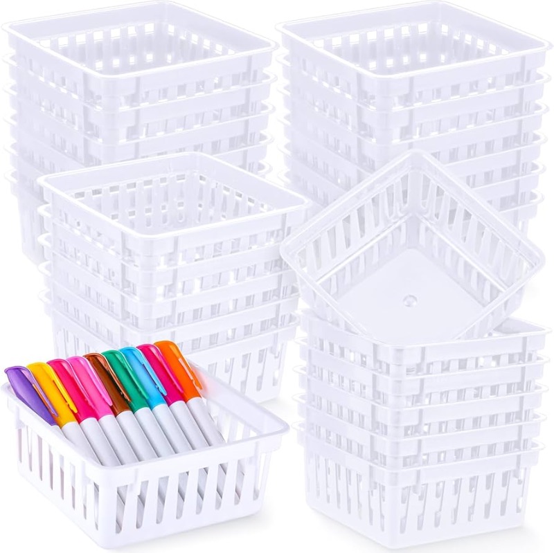Photo 1 of 
Tatuo 24 Classroom Storage Baskets Storing Document Organizer Plastic Baskets for Organizing Small Plastic Bins Paper Basket for Desk Paper Trays for Home Office Supplies, 5.31 x 5.31 x 2.44" (White)