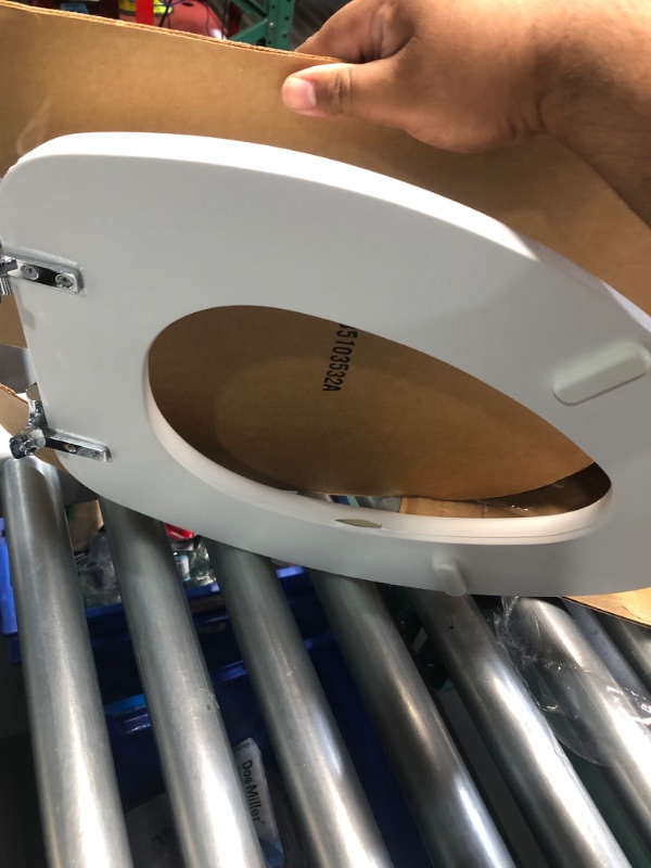 Photo 5 of **MINOR CUTS ON THE PADDING**
Mayfair Padded Toilet Seat with Chrome Hinges, Soft Vinyl over Wood Core Seat, Easy Clean, Elongated, White Elongated Seat