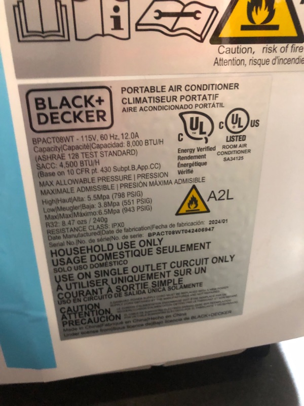 Photo 8 of ***USED - POWERS ON - UNABLE TO TEST FURTHER - LIKELY MISSING PARTS***
BLACK+DECKER 8,000 BTU Portable Air Conditioner up to 350 Sq.Ft.with Remote Control, White White - 8,000 BTU 1 Count (Pack of 1)