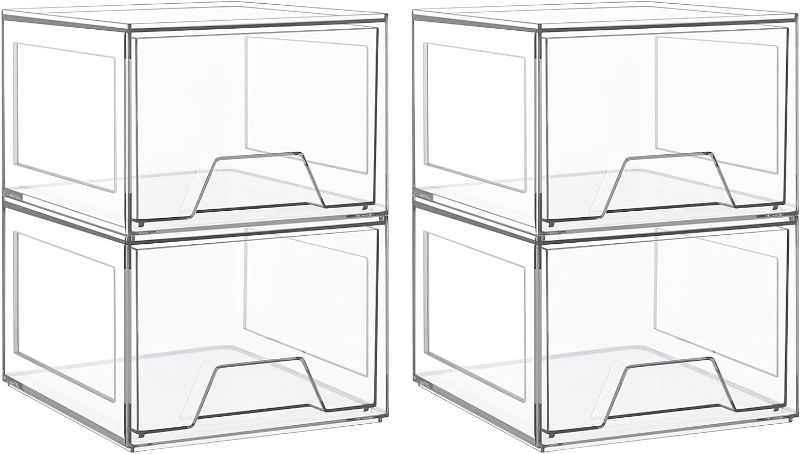 Photo 1 of (READ FULL POST) 4 Pack Stackable Makeup Organizer, Acrylic Bathroom Organizer and Storage Drawers, Clear Plastic Drawer Storage Bins For Vanity, Undersink, Cabinets, Pantry
