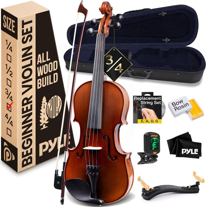 Photo 1 of ***STOCK PHOTO REFERENCE ONLY***
Pyle 3/4 Size Beginner Violin Starter Kit, Violin Starter Package with Travel Case & Bow, Extra Strings, Digital Tuner, Shoulder Rest & Cleaning Cloth for Students, Kids, Adults