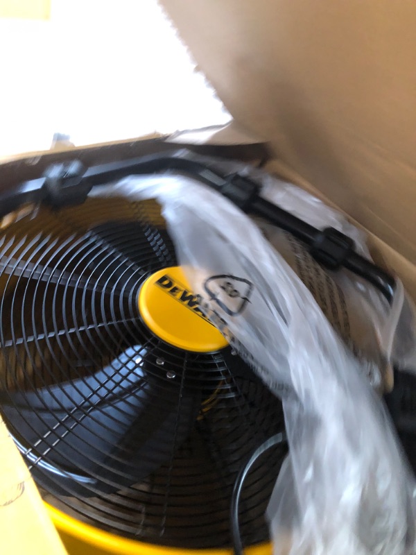 Photo 3 of ***USED***DEWALT DXF1840 Floor Fan, Industrial Fan, 18 Inch High Velocity Fan with 3-Speed Heavy Duty Air Circulator and 180 Adjustable Tilt, Large Electric Metal Rotating Garage Fan, Drum Fan for Work, Yellow