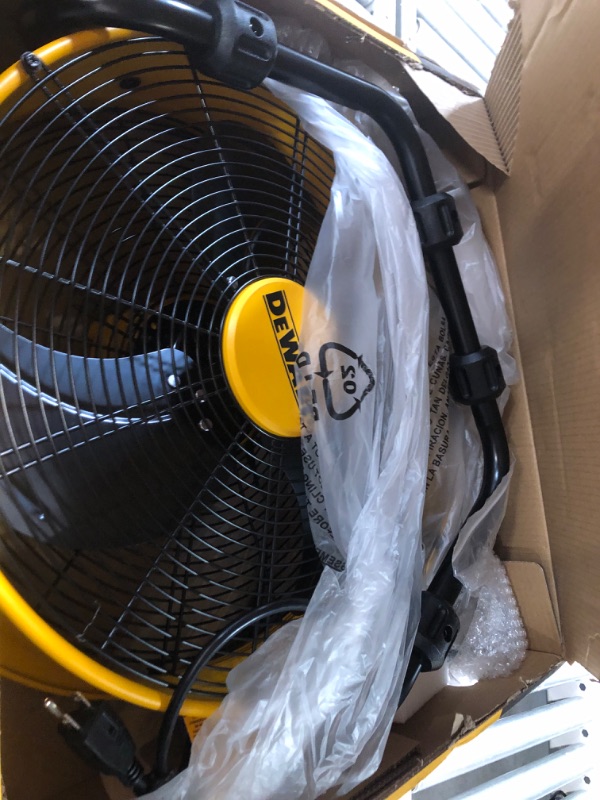 Photo 4 of ***USED***DEWALT DXF1840 Floor Fan, Industrial Fan, 18 Inch High Velocity Fan with 3-Speed Heavy Duty Air Circulator and 180 Adjustable Tilt, Large Electric Metal Rotating Garage Fan, Drum Fan for Work, Yellow