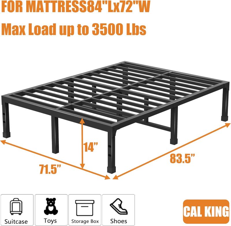 Photo 4 of (READ FULL POST) California King Bed Frame with Round Corner Edge Legs, 14 Inch Tall 3500 lbs Heavy Duty Metal Platform Bed Frame California King Size, No Box Spring Needed/Noise Free/Non-Slip California King 14in