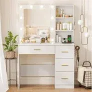 Photo 1 of ***PARTS ONLY******NON REFUNDABLE***
Quimoo Makeup Vanity Desk with Mirror & Lights, Vanity Desk with 5 Drawers & Storage Shelves, Vanity Table, 3 Color Modes & Adjustable Brightness Dressing Table, Bedroom
