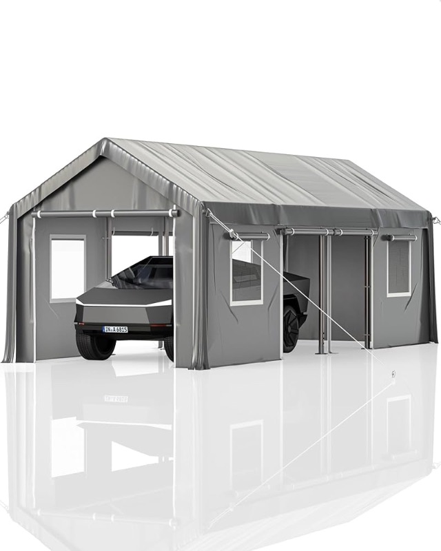 Photo 1 of ***PARTIAL SET - CANNOT BE FULLY ASSEMBLED - SEE COMMENTS***
25'x13'x11' Carport Oversized, Reinforced Portable Garage with 180 GSM PE Tarps, 19 Gauge Poles, 6 Roll-up Doors, and 4 Mesh Windows, Suitable for Full-Size Pickups and SUVs, Gray