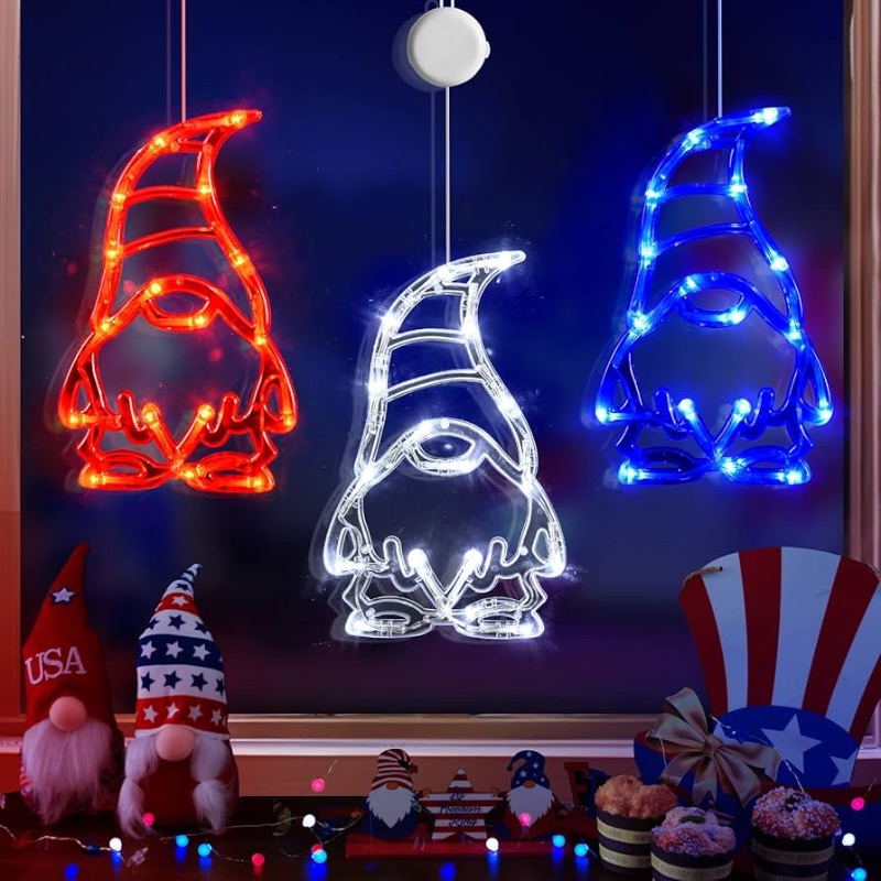 Photo 1 of ***FACTORY SEALED*** LOLStar 4th of July Lights, 3 Pack Red White and Blue Lights with Timer Function, Battery Operated Indoor Gnomes Window Lights for Fourth of July, Independence Labor Memorial Day Patriotic Decorations