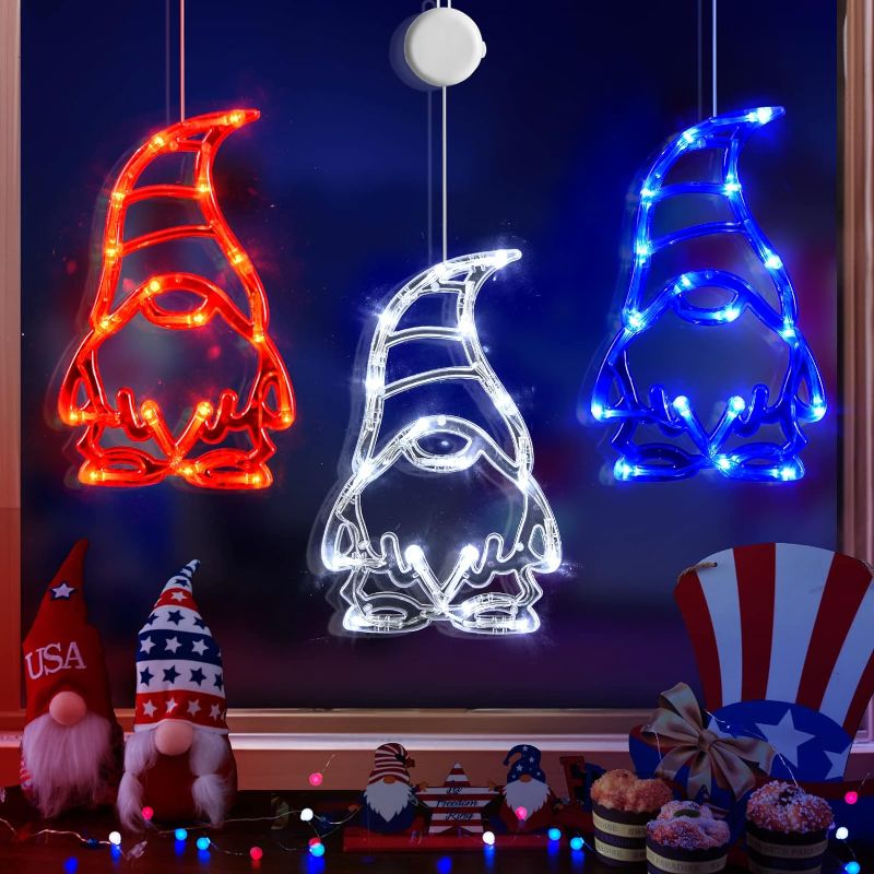 Photo 1 of ***FACTORY SEALED*** LOLStar 4th of July Lights, 3 Pack Red White and Blue Lights with Timer Function, Battery Operated Indoor Gnomes Window Lights for Fourth of July, Independence Labor Memorial Day Patriotic Decorations
