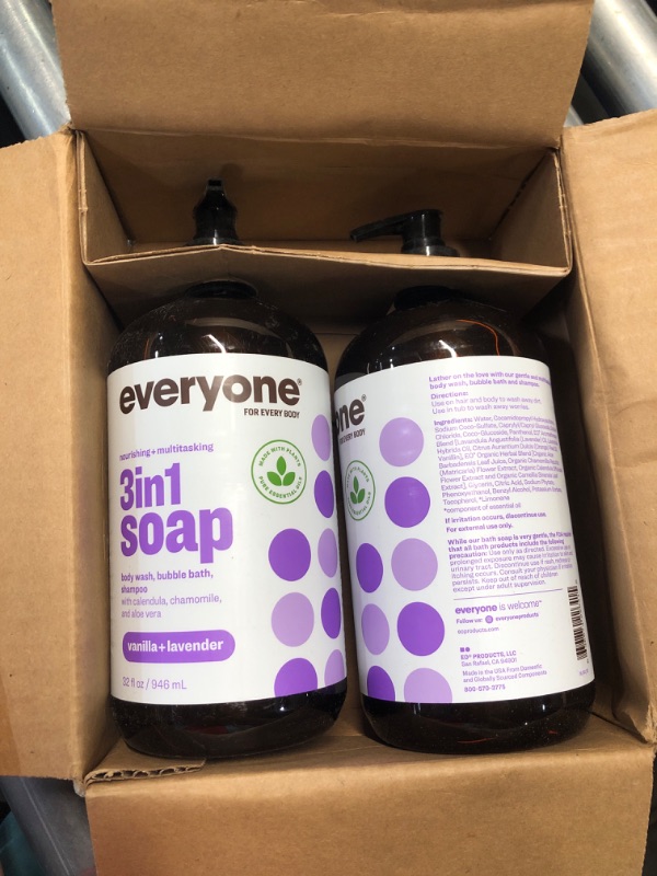 Photo 2 of ***NON REFUNDABLE*** Everyone 3-in-1 Soap, Body Wash, Bubble Bath, Shampoo, 32 Ounce (Pack of 2), Vanilla and Lavender, Coconut Cleanser with Plant Extracts and Pure Essential Oils Vanilla and Lavender 32 Ounce (2 Pack)