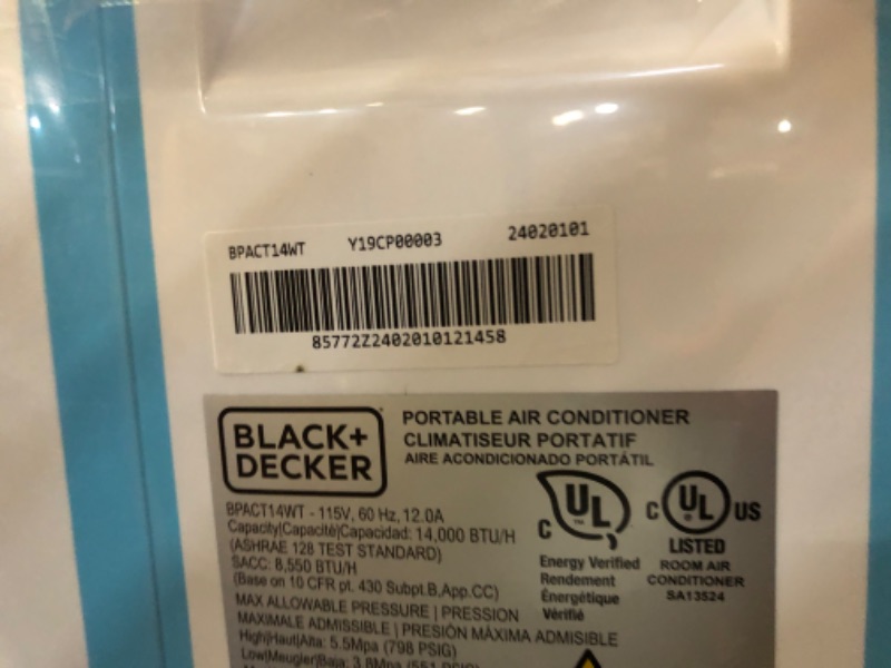 Photo 3 of ***USED - POWERS ON - UNABLE TO TEST FURTHER - LIKELY MISSING PARTS***
BLACK+DECKER Air Conditioner, 14,000 BTU Air Conditioner Portable for Room up to 700 Sq. Ft., 3-in-1 AC Unit, Dehumidifier, & Fan, Portable AC with Installation Kit & Remote Control Wh