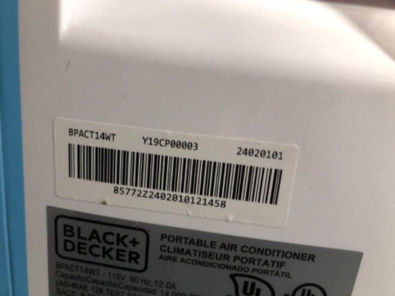 Photo 5 of ***USED - POWERS ON - UNABLE TO TEST FURTHER - LIKELY MISSING PARTS***
BLACK+DECKER Air Conditioner, 14,000 BTU Air Conditioner Portable for Room up to 700 Sq. Ft., 3-in-1 AC Unit, Dehumidifier, & Fan, Portable AC with Installation Kit & Remote Control Wh