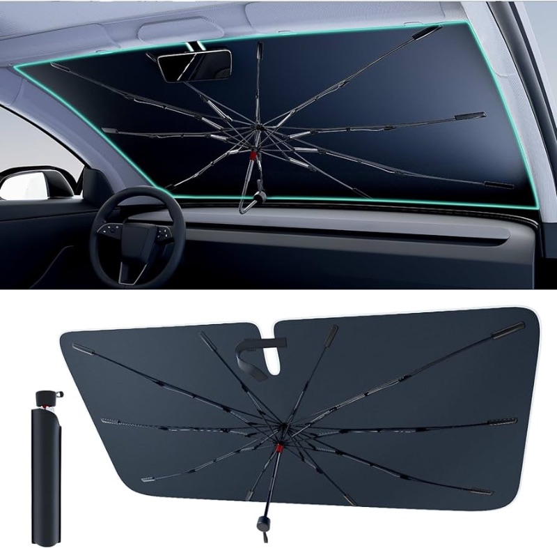 Photo 1 of [2024 Upgrade] Zanch Car Windshield Sun Shade Umbrella [Nano Ice Coating-100% Sun Block] Heat Insulation Protection Keep Cool Front Window Sunshade Medium (57 * 32in) for SUVs/Pickups/Sedans