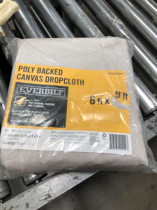 Photo 2 of 6 ft. x 9 ft. Beige Medium Duty Poly Backed Canvas Drop Cloth
