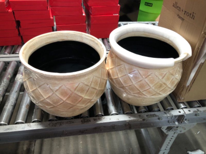 Photo 2 of SET OF 2-allen + roth Round 15-in W x 12.5-in H Off-white Mixed/Composite Traditional Indoor/Outdoor Planter