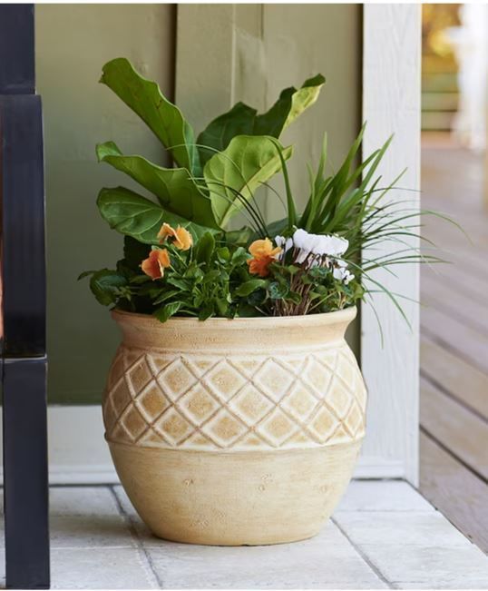 Photo 1 of SET OF 2-allen + roth Round 15-in W x 12.5-in H Off-white Mixed/Composite Traditional Indoor/Outdoor Planter