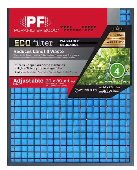 Photo 1 of 25 in. x 30 in. x 1 ECO Washable Air Filter FPR4
