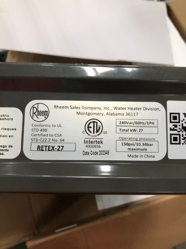 Photo 3 of (NON-REFUNDABLE) Performance 27 kw Self-Modulating 5.27 GPM Tankless Electric Water Heater