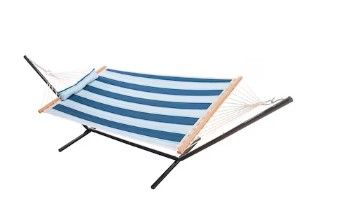 Photo 1 of **DIFFERENT COLOR SCHEME THAN STOCK PHOTO**  Style Selections Lexington Stripe Ocean Blue Quilted Hammock with Stand