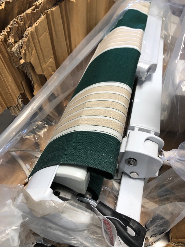 Photo 2 of *MINOR BENDS FROM SHIPPING* 12 Ft. Luxury Series Semi-Cassette Electric W/ Remote Retractable Awning, Garden Green Beige Stripes (10 Ft Projection)
