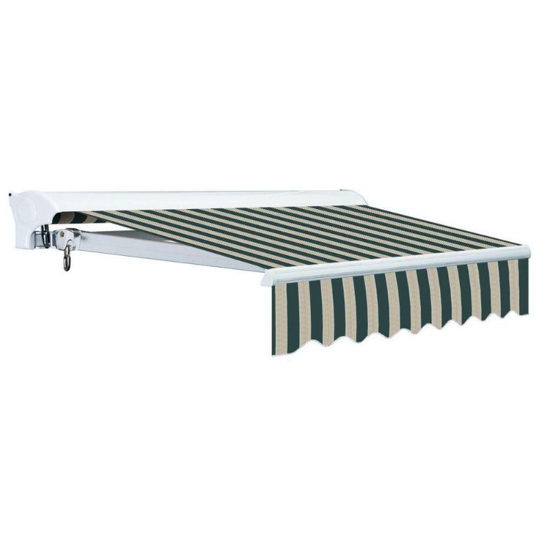 Photo 1 of *MINOR BENDS FROM SHIPPING* 12 Ft. Luxury Series Semi-Cassette Electric W/ Remote Retractable Awning, Garden Green Beige Stripes (10 Ft Projection)
