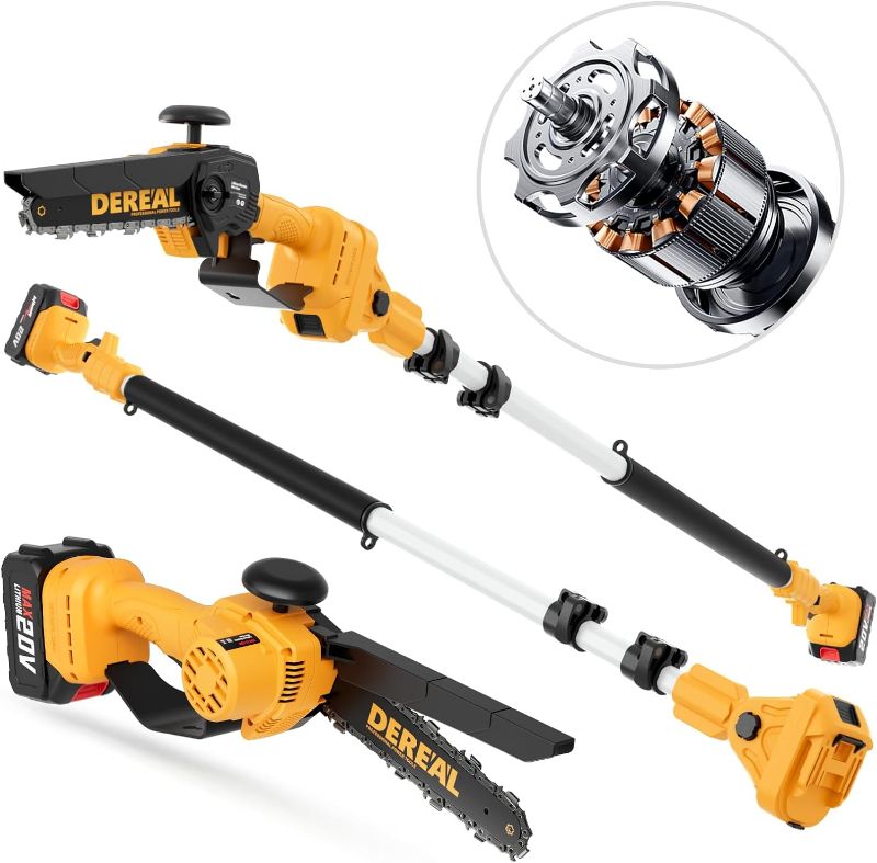 Photo 1 of ***USED - NO BATTERIES OR CHARGER INCUDED - UNABLE TO TEST - OTHER PARTS LIKELY MISSING AS WELL***
Brushless 2-in-1 Cordless Pole Saw for tree Trimming & 6 Inch Chainsaw, 17-Foot MAX, 20V 4.0Ah Battery Powered Electric Pole Saw Cordless with Pole Multi-An