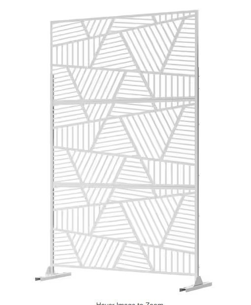 Photo 1 of 76 in. Galvanized Steel Garden Fence Outdoor Privacy Screen Garden Screen Panels Oasis Pattern in White