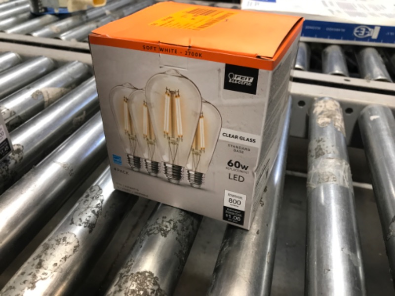 Photo 2 of 60-Watt Equivalent ST19 Dimmable Straight Filament Clear Glass Vintage Edison LED Light Bulb, Soft White (4-Pack)