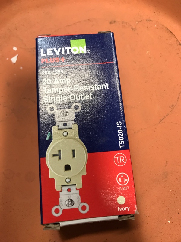 Photo 2 of Leviton R51-T5020-0IS 20 Amp Ivory Single Power Temper Resistant Outlet