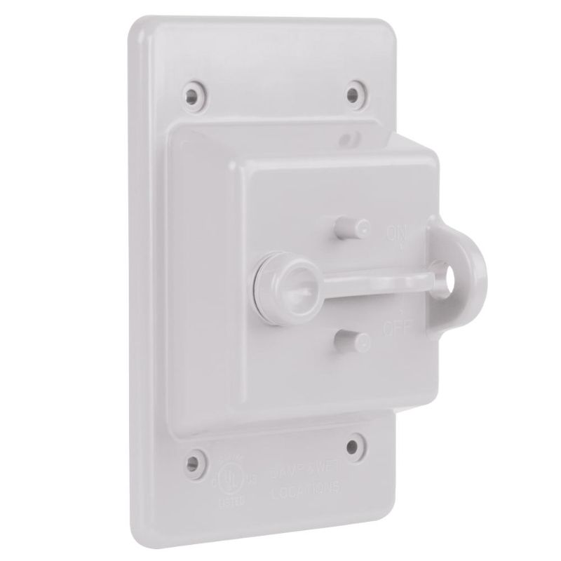 Photo 1 of 1-Gang Non-Metallic Weatherproof Toggle Switch Cover, White
