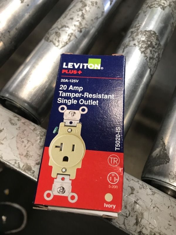 Photo 2 of Leviton R51-T5020-0IS 20 Amp Ivory Single Power Temper Resistant Outlet