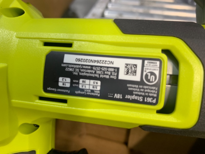 Photo 4 of See notes *** RYOBI ONE+ 18-Gauge Cordless AirStrike Narrow Crown Stapler P361 Green