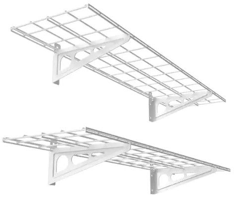 Photo 1 of 12 in. x 48 in. Steel Garage Wall Shelf with Brackets in White
