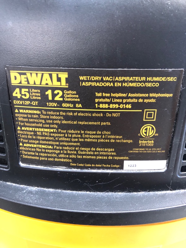 Photo 3 of ***SEE NOTES***
DEWALT Stealthsonic Quiet 12-Gallons 5.5-HP Corded Wet/Dry Shop Vacuum with Accessories Included
