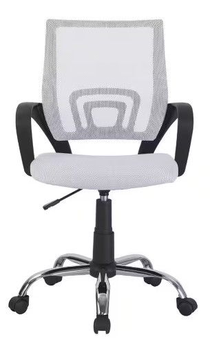 Photo 1 of White Height Adjustable Executive Office Mesh Mid-Back Swivel Chair with Armrest, Lumbar Support
