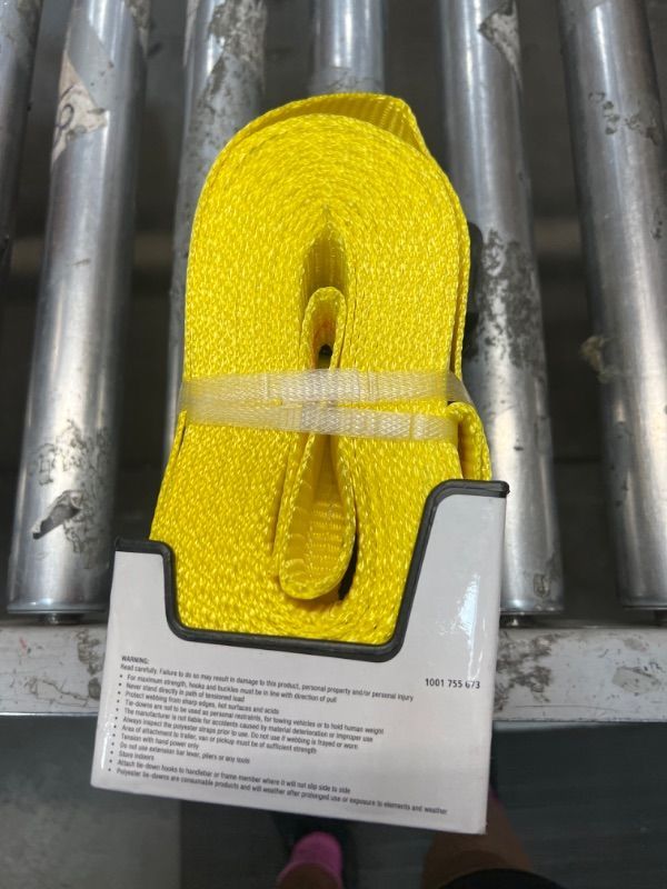 Photo 1 of 2 in. X 27 Ft. Heavy-Duty Ratchet Tie-Down Strap with Flat Hooks
