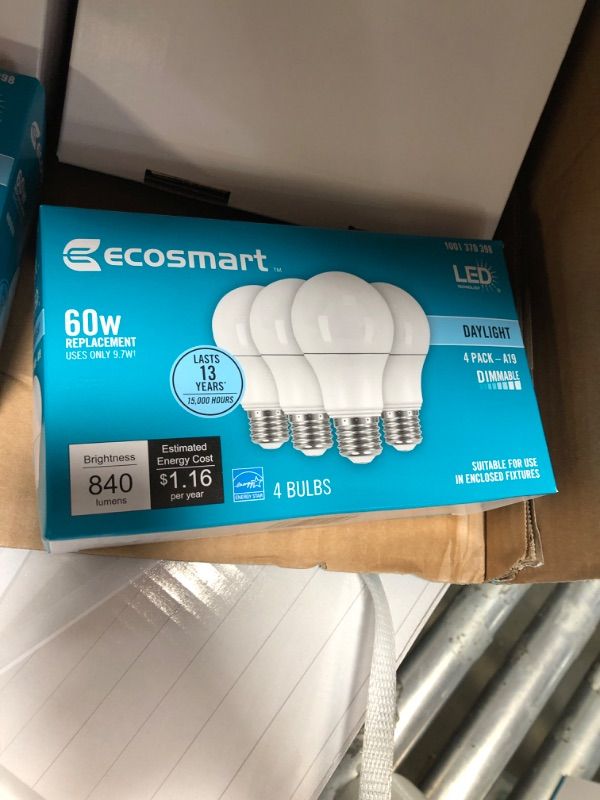 Photo 2 of 60-Watt Equivalent A19 Dimmable LED Light Bulb Daylight (4-Pack)