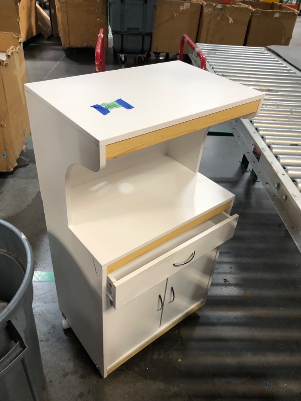 Photo 1 of ***USED - MAJOR DAMAGE - PREVIOUSLY ASSEMBLED - NO PACKAGING - SEE COMMENTS***
Lavish Home Microwave Stand with Storage – Rolling Cabinet with Doors, Drawer, and Locking Wheels – Freestanding Wood Cart, 45-Inch Tall, White and Oak